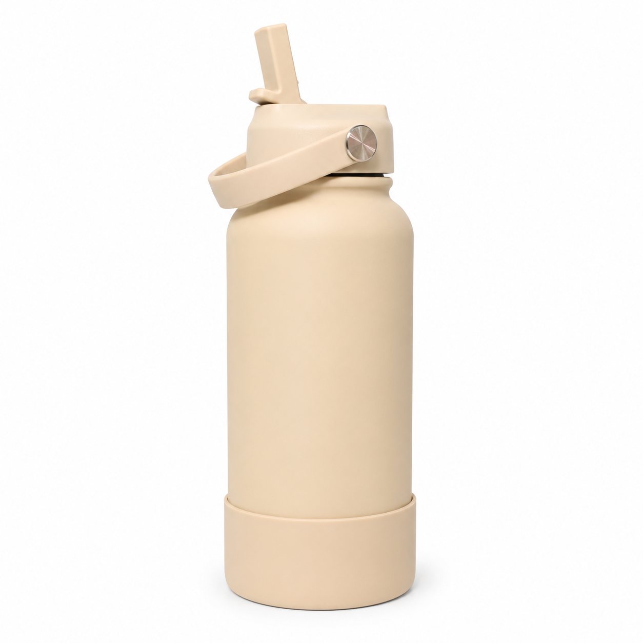 Straw Lid Bottle - Beige