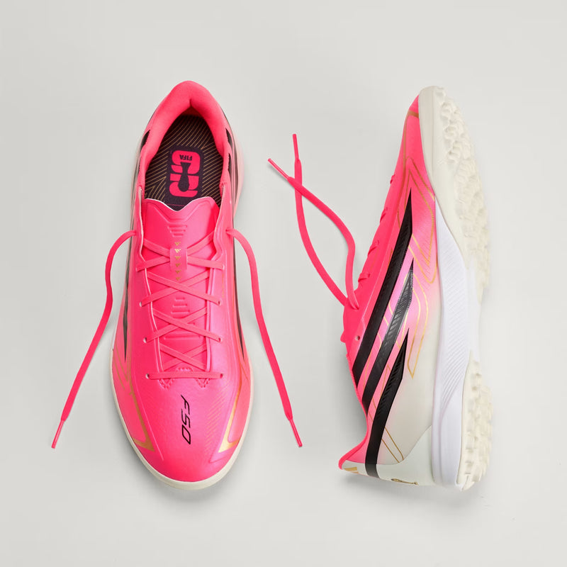 Load image into Gallery viewer, adidas F50 Hyperfast League TF - Solar Turbo/Core Black/Gold Met.
